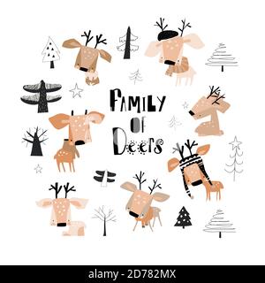 Set mit niedlichen Cartoon kleine Hirschen im Wald Stock Vektor