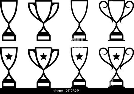 Set Monoline Design Trophäe Ikone mit Sternen für Grafik-Design-Element. Silhouette Trophäe Symbol Symbol für Grafik-und Web-Design. Vektorgrafik E Stock Vektor