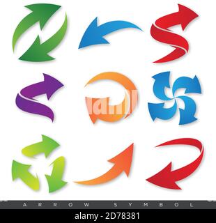 Setzen Sie bunte Vektorpfeile Elemente für Ihr Design mit Schatten. Farbvektorpfeil. Vektorgrafik EPS.8 EPS.10 Stock Vektor