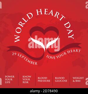 Grußkarte zum Weltherztag mit grafischem Herzband. Vektor Illustration Konzept World Heart Day Hintergrund für Banner oder Poster. Stock Vektor