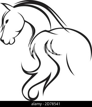 Abstrakte handgezeichnete Silhouette zurück Pferd mit Kopf gedreht. Silhouette Pferd Vektor-Design. Vektorgrafik EPS.8 EPS.10 Stock Vektor