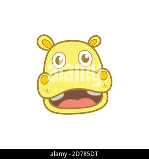 Niedliches Nilpferd-Lächeln mit gelbem Element-Design. Wildlife lustige Cartoon und Vektor-Design. Vektorgrafik EPS.8 EPS.10 Stock Vektor