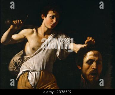 Titel: David mit Kopf des Goliath Ersteller: Michelangelo Caravaggio Datum: 1606-07 Medium: Öl auf Leinwand Maße: 90,5 x 116,5cm Ort: Kunsthistorisches Museum, Wien Stockfoto