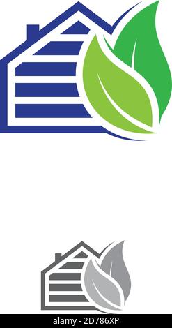 Home Sonnenkollektoren mit grünen Blatt Vektor Ökologie Symbole. Grünes Blatt Natur organisch. Vektorgrafik EPS.8 EPS.10 Stock Vektor
