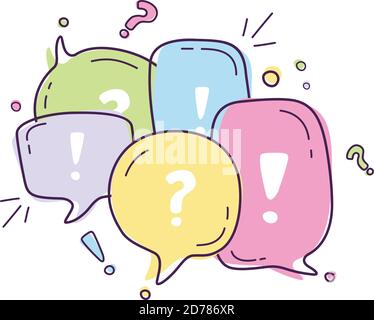 Vektor-Illustration von bunten Dialog Sprechblasen mit Symbolen sprechen mit Linienstil. Dünne Linie Art flaches Design der mobilen Technologie. Vektorgrafik Stock Vektor