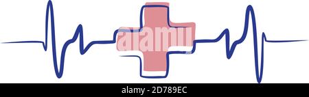 Pulse Line Art-Symbol für Monitor. Atem- und lebendes Zeichen. Roter medizinischer Blutdruck, Kardiogramm, Gesundheit EKG, EKG. Vektorgrafik EPS.8 EPS.10 Stock Vektor