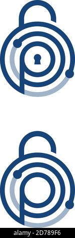 Kreatives, grafisches Design geformtes Vorhängeschloss für Sicherheit Cloud Vektor-App mit Buchstabe p in der Mitte. Vektor mit Sicherheitssymbole. Vektorgrafik EPS.8 EPS Stock Vektor