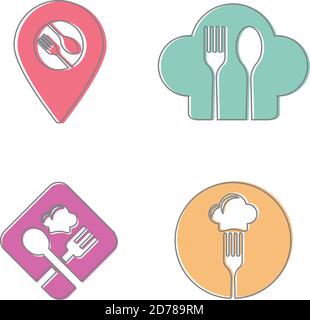 Set von bunten Vektor-Design-Vorlage für Restaurant auf dem weißen Hintergrund. Vektorsymbol für Restaurant. Vektorgrafik EPS.8 EPS.10 Stock Vektor