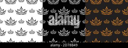 Satz von Krone Vektor nahtlose Muster für Hintergrund und Tapete. Kronen König und Prinzessin. Vektorgrafik EPS.8 EPS.10 Stock Vektor