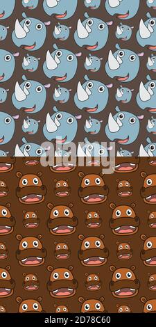 Design Vektor Lächeln Nilpferd und Nashorn nahtlose Muster für Tapete oder Hintergrund. Tier Wildtiere Vektor Hintergrund. Vektorgrafik EPS.8 EPS.10 Stock Vektor