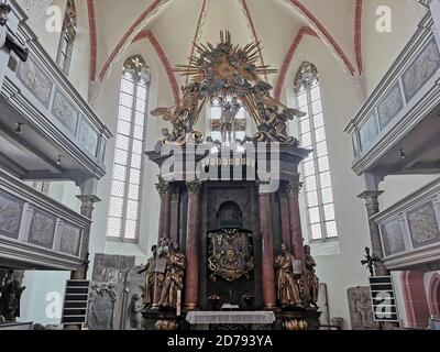 Altar in der Stiftskirche, Kloster Himmelkron, ehemaliges Zisterzienserkloster, Landkreis Kulmbach, Oberfranken, Bayern, Deutschland Stockfoto