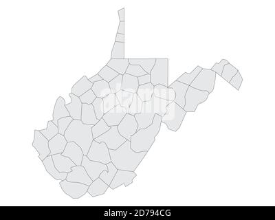 Gray Flat Election Counties Karte der Vereinigten Staaten von Amerika Bundesstaat West Virginia Stock Vektor