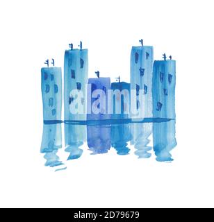 Aquarell Nacht Stadtzeichnung Stockfoto