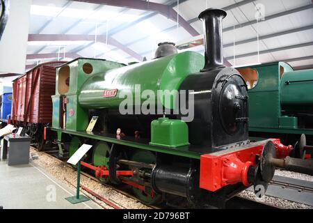 'Lucy' Avonside 1568/1909 Sattelpanzer Lokomotive. Ribble Steam Railway and Museum, Preston, England, Großbritannien Stockfoto