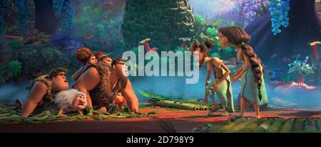 The Croods: A New Age ist eine Fortsetzung von The Croods (2013), dem 39. Spielfilm von DreamWorks Animation. Es soll am 25. November 2020 veröffentlicht werden. Dieses Foto ist nur für redaktionelle Zwecke bestimmt und unterliegt dem Urheberrecht des Filmunternehmens und/oder des Fotografen, der vom Film oder der Produktionsfirma beauftragt wurde, und darf nur von Publikationen im Zusammenhang mit der Bewerbung des oben genannten Films reproduziert werden. Eine obligatorische Gutschrift an das Filmunternehmen ist erforderlich. Der Fotograf sollte auch bei Bekanntwerden des Fotos gutgeschrieben werden. Stockfoto