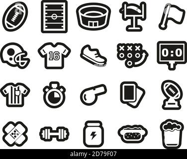 Fußball Oder American Football Icons Weiß Auf Schwarz Sticker Set Groß Stock Vektor