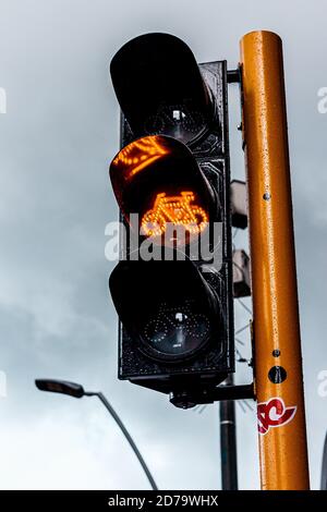 Fahrradampel, in einer der Radwege der Stadt, Bogotá Kolumbien, 20. Oktober 2020 Stockfoto