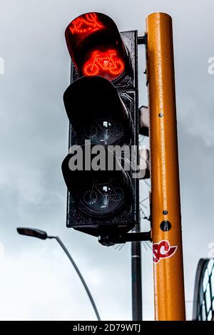 Fahrradampel, in einer der Radwege der Stadt, Bogotá Kolumbien, 20. Oktober 2020 Stockfoto