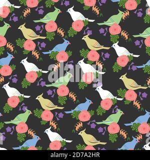 Papageien und Blumen florales Nahtloses Muster Stock Vektor