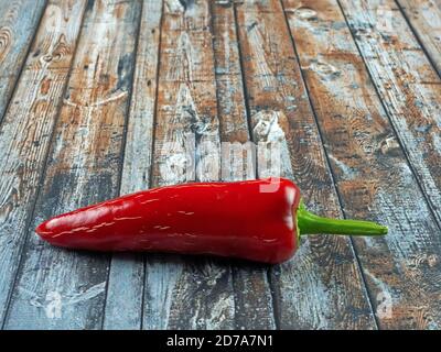 Nahaufnahme einer roten Chilischote Jalapeno auf Holz isoliert Stockfoto