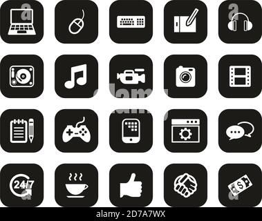 Freelance Business Icons Weiß Auf Schwarz Flat Design Set Groß Stock Vektor