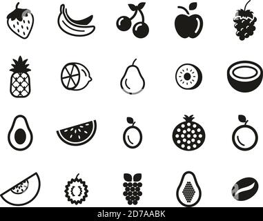 Obst Oder Früchte Symbol Schwarz & Weiß Set Groß Stock Vektor
