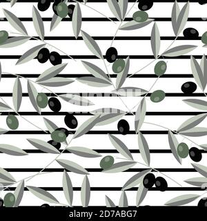Schwarze und grüne Oliven nahtlose Muster Vektor-Design Stock Vektor