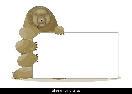 Braun niedlichen liebenswert Cartoon Tardigrade Charakter hält leere Textfeld Oder Whiteboard in den Händen mit einer Botschaft Stock Vektor