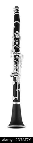 Schwarz Silber Chrom Klarinette klassische Musik Holz Blasinstrument isoliert Auf weißem Hintergrund Holzbläser jaa Flöte Stockfoto