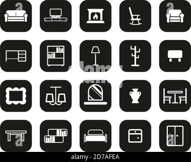 Möbel Icons Weiß Auf Schwarz Flat Design Set Groß Stock Vektor