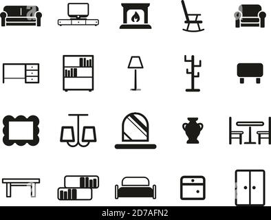 Möbel Icons Schwarz & Weiß Set Groß Stock Vektor