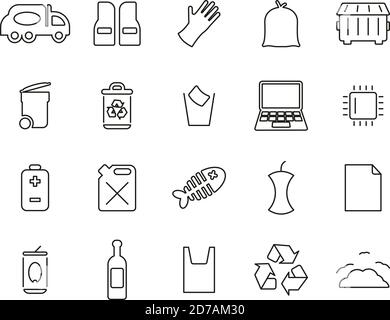 Garbageman Icons Black & White Thin Line Set groß Stock Vektor