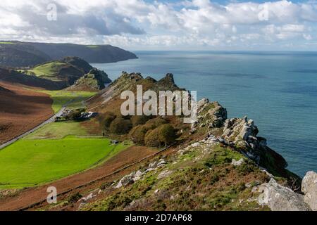 Blick vom Hollerday Hill auf das Tal der Felsen Im Exmoor National Park Stockfoto