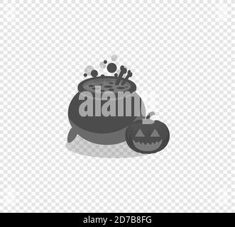 halloween Kürbis Ikone mit Hexenkessel. Happy Halloween Vektor Vorlage Stock Vektor