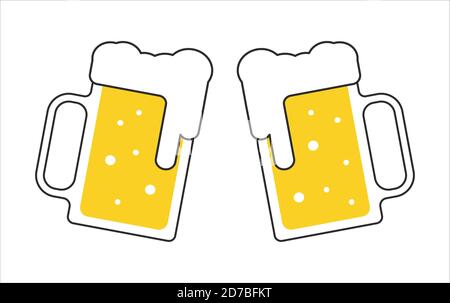 Zwei Bierbecher mit weißem Schaum isoliert auf weißem Hintergrund. Prost Biergläser Vektor-Illustration in flacher Form Stock Vektor