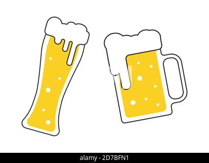 Zwei Bierbecher mit weißem Schaum isoliert auf weißem Hintergrund. Prost Biergläser Vektor-Illustration in flacher Form Stock Vektor