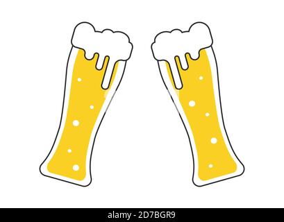 Zwei Bierbecher mit weißem Schaum isoliert auf weißem Hintergrund. Prost Biergläser Vektor-Illustration in flacher Form Stock Vektor