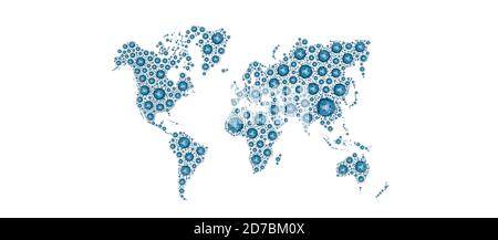 Weltkarte aus Viren. Virus Epidemie globale Verbreitung Konzept 3d Rendern 3d Illustration Stockfoto