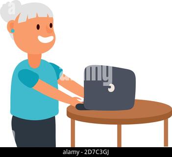 Alte Frau mit Laptop Avatar Charakter Vektor Illustration Design Stock Vektor
