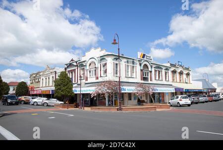 Feilding, Neuseeland - Okt 22 2020: Central Feilding Buildings. Stockfoto