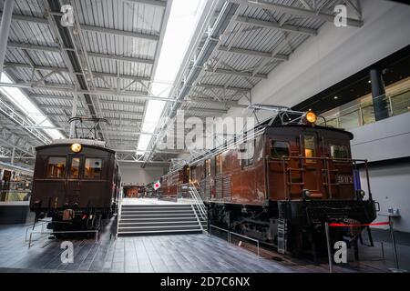 Nagoya / Japan - Nov 26 2019 : die alten Modellzüge und Klassiker stehen auf dem SCMAGLEV und Railway Park ist das Eisenbahnmuseum von Zentral-Japan Ra Stockfoto