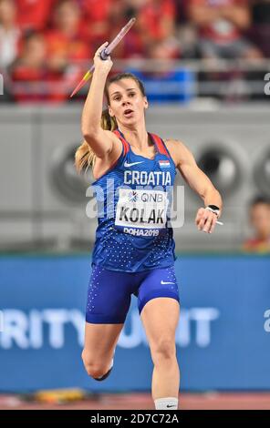 Sara Kolak (Kroatien). Speerwerfen Finale werfen. IAAF Leichtathletik WM, Doha 2019 Stockfoto