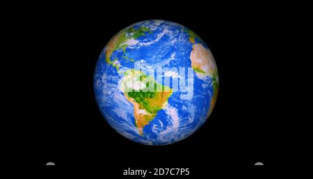 Schöne Foto realistische 3d Erde auf Raum. .Vorderansicht der Erde aus dem Weltraum mit Wolken und grünen Landschaften Vollansicht Erde 4k Auflösung. Stockfoto