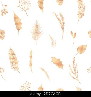 Nahtloses Muster Dekorative Weihnachten Golden florale Elemente auf weißem Hintergrund Winter dekorativen Hintergrund Stockfoto