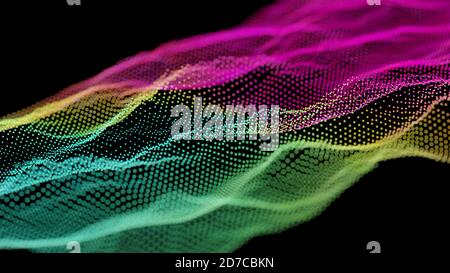 Hochtechnologie, Visualisierung des Datenrasters, Informationsfluss. Digitales 3D-Rendern. Stockfoto