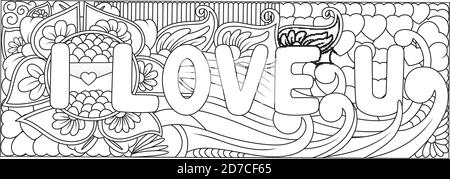 Vektor-Illustration von I Love You Hand Schriftzug und Kritzeleien Elemente Stock Vektor