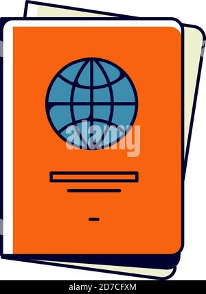 Internationales Passsymbol. Vektor. Illustration für persönliche Dokumente. Allegorie und Metapher der Bürokratie, Dokumentprüfung. Umreißen Sie den flachen Stil. Abb. Stock Vektor
