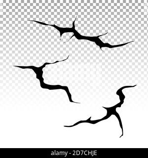 Bodenrisse gesetzt. Erdbeben und Bodenrisse, Lochwirkung, Craquelure und beschädigte Wandstruktur. Vektor-Illustrationen Erdbeben, Absturz, Zerstörung Stock Vektor