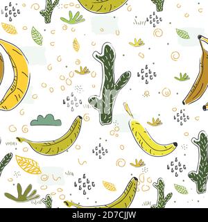 Nahtlose Muster mit Hand gezeichnet Kakteen und Obst (Banane). Hand gezeichnet, im skandinavischen Stil. Vector Illustration Stock Vektor