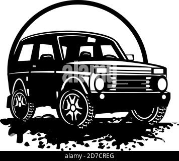 GELÄNDEWAGEN - LKW 4x4 SUV - Geländewagen Und Elemente für T-Shirt und Emblem Stock Vektor